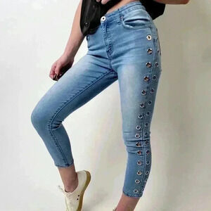 Vintage Y2K Rivited Gogo Skinny Cropped Acid Wash Jeans - 5